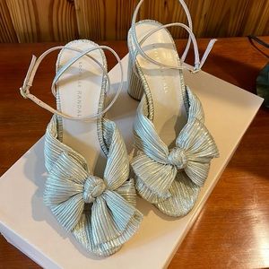 Loeffler Randall Camellia bow sandal in Platinum; size 7; worn once